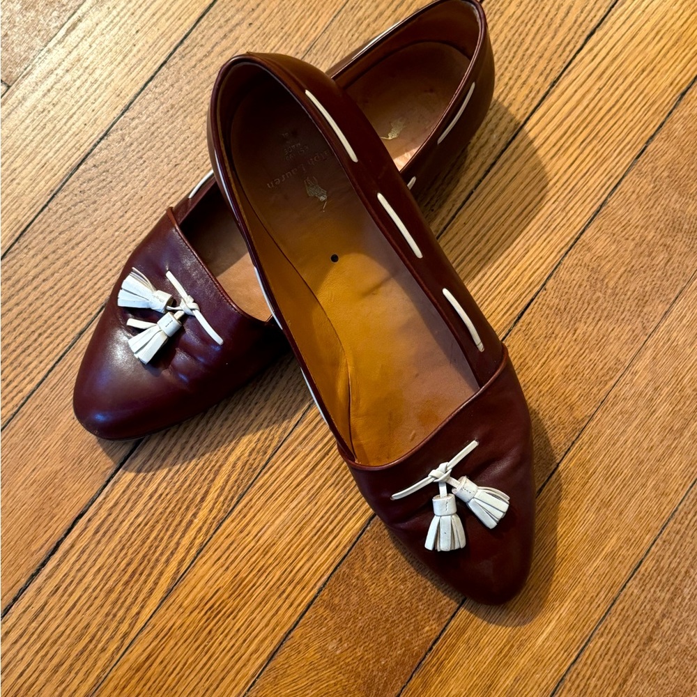 Ralph Lauren preppy vintage sample sale tassle flats brown with white tassle - Picture 2 of 11